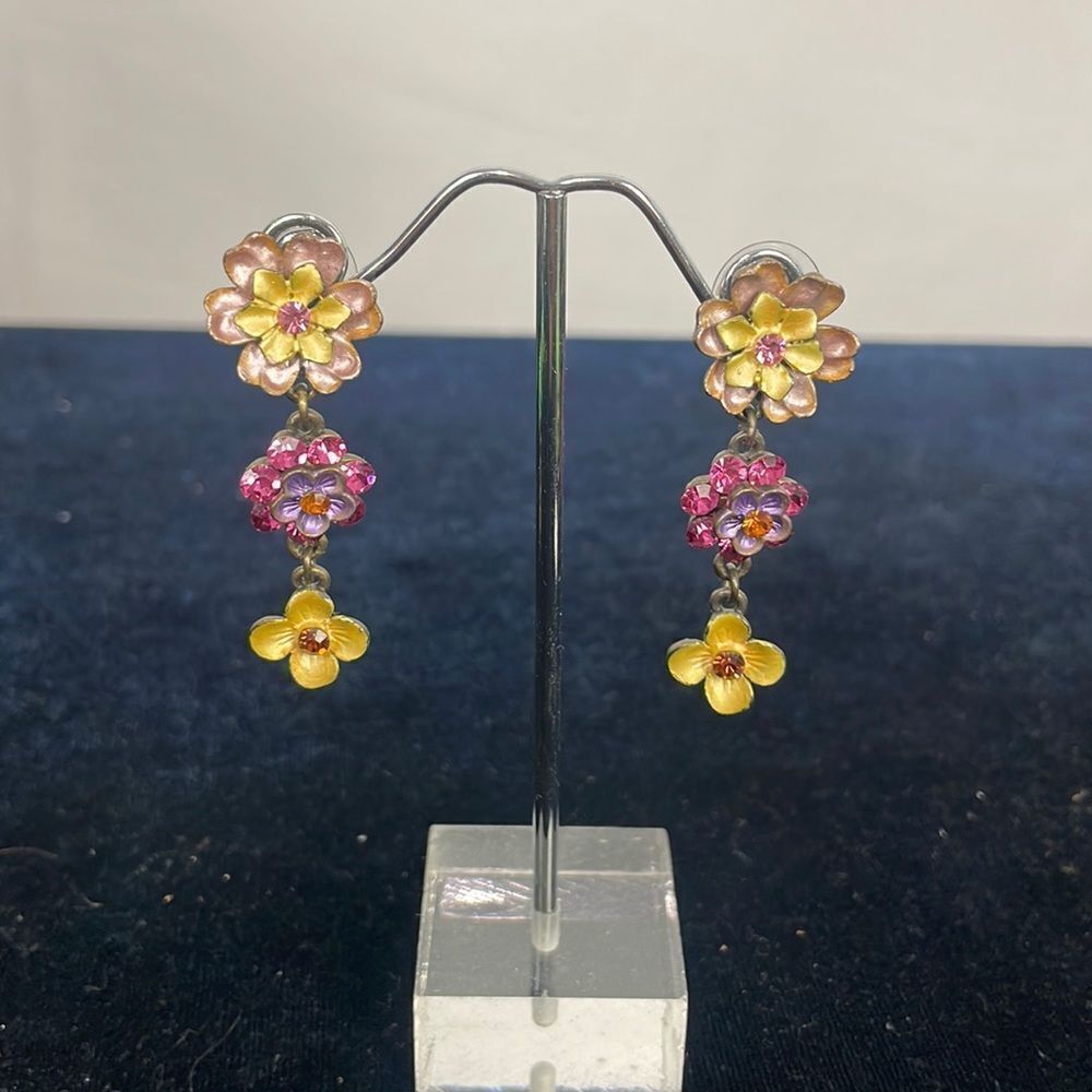 Multicrystal Dangle Flower Earrings - image 1